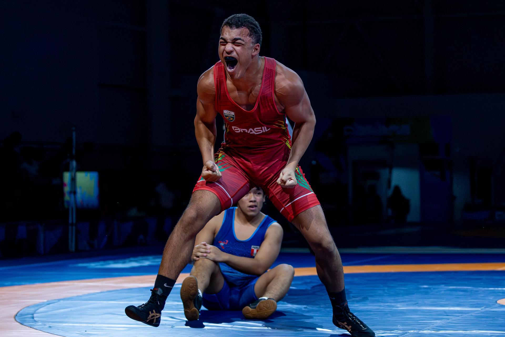 Léo Barrilari/COB Allan da Sousa conquista medalha de ouro no Wrestling, na luta-livre até 92kg, nos Jogos Sul-Americanos da Juventude Panamá 2026